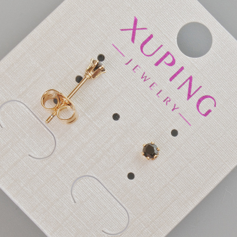 Xuping Stud Earrings with Black Crystal, Diameter 4mm+/- 18K Gold Plating