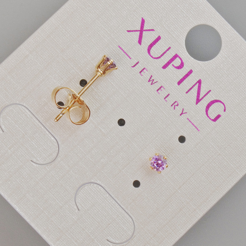 Xuping Stud Earrings with Purple Crystal, Diameter 4mm+/- 18K Gold Plating