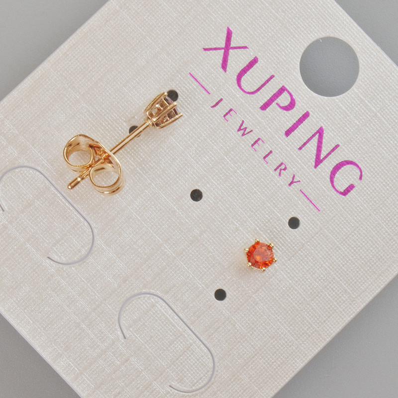 Xuping Stud Earrings with Red Crystal, Diameter 4mm+/- 18K Gold Plating