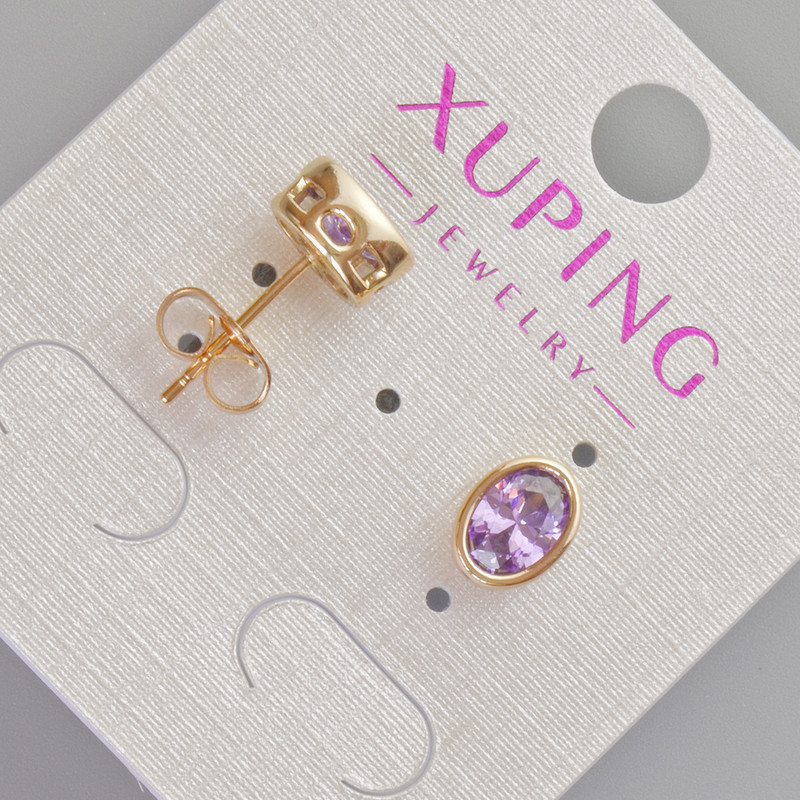 Xuping Stud Earrings with Purple Crystal, Diameter 8.5x6.5mm+/- 18K Gold Plating