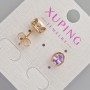 Xuping Stud Earrings with Purple Crystal, Diameter 8.5x6.5mm+/- 18K Gold Plating