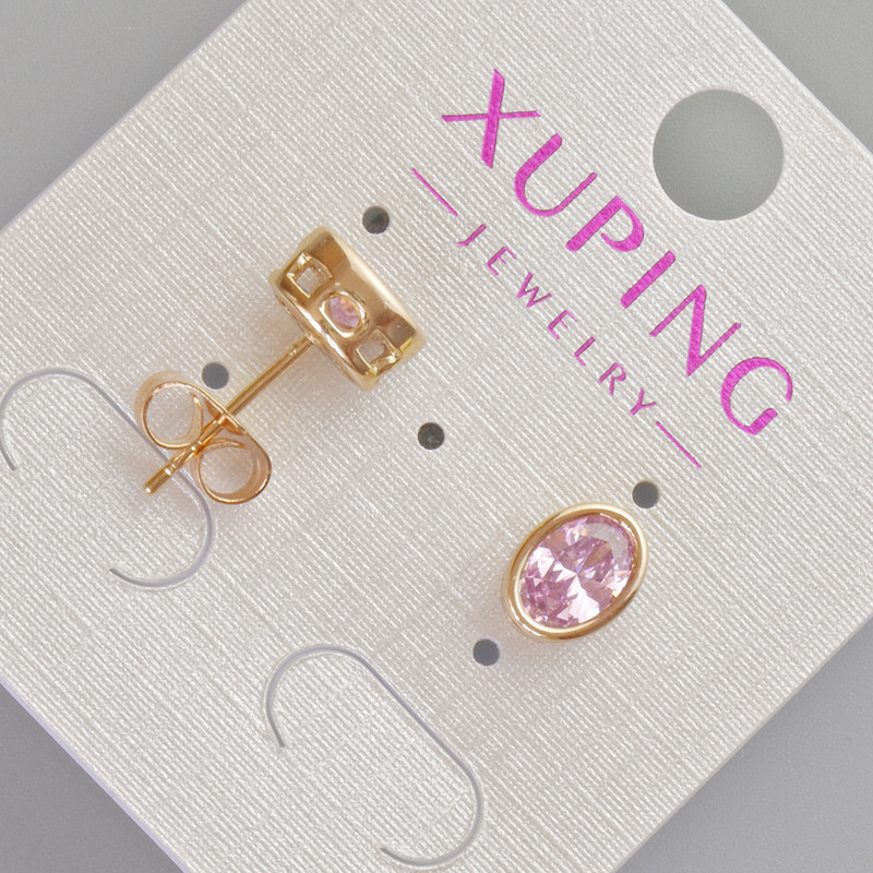 Xuping Stud Earrings with Pink Crystal, Diameter 8.5x6.5mm+/- 18K Gold Plating