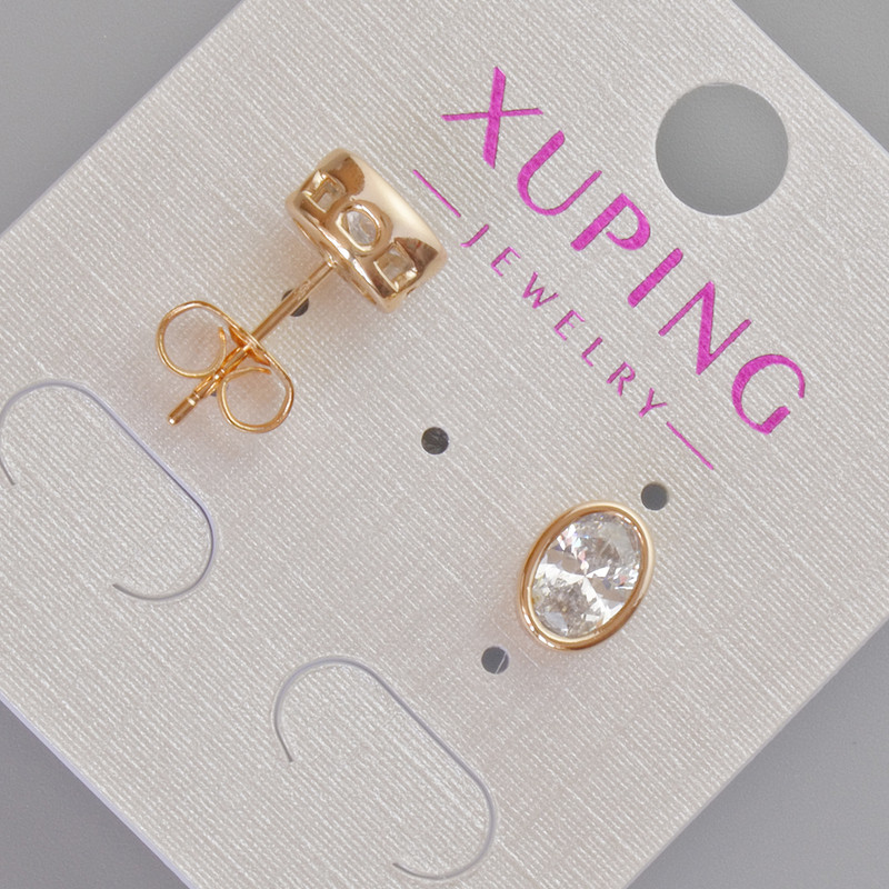 Xuping Stud Earrings with White Crystal, Diameter 8.5x6.5mm+- 18K Gold Plating