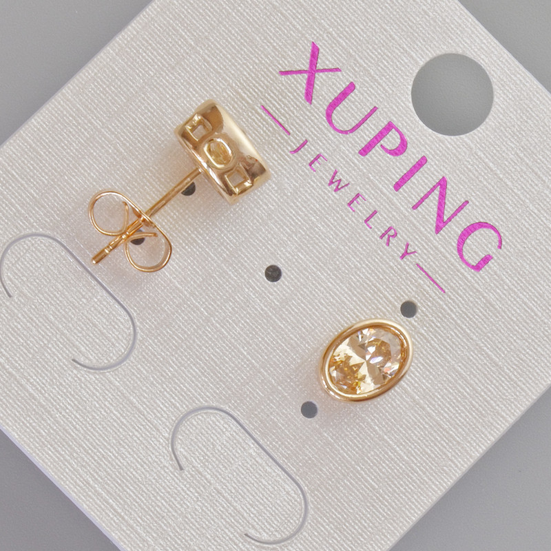 Xuping Stud Earrings with Orange Crystal, Diameter 8.5x6.5mm+- 18K Gold Plating