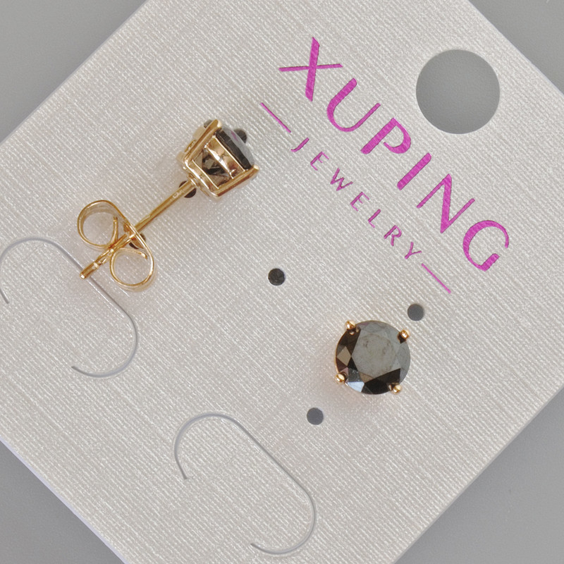 Xuping Stud Earrings with Black Crystal, Diameter 7mm+- 18K Gold Plating