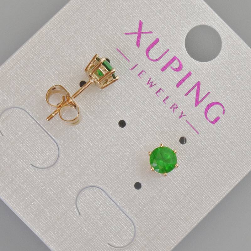 Xuping Stud Earrings with Green Crystal, Diameter 6mm+- 18K Gold Plating