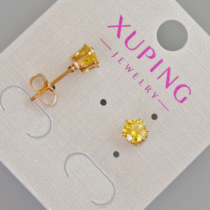 Xuping Stud Earrings with Yellow Crystal, Diameter 6mm+- 18K Gold Plating