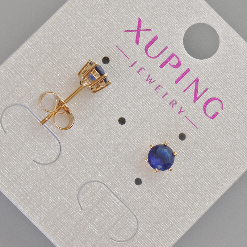 Xuping Stud Earrings with Blue Crystal, Diameter 6mm+- 18K Gold Plating