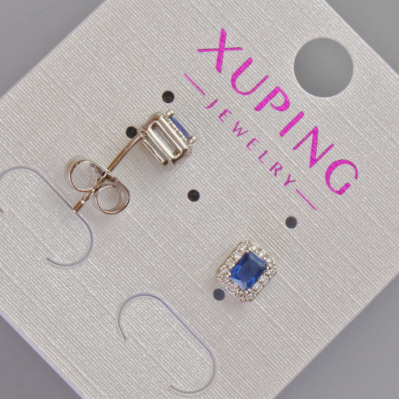 Xuping Stud Earrings with Blue Crystal and White Rhinestones, Diameter 6.5x5.5mm+- Rhodium
