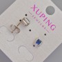 Xuping Stud Earrings with Blue Crystal and White Rhinestones, Diameter 6.5x5.5mm+- Rhodium
