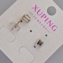 Xuping Stud Earrings with Black Crystal and White Rhinestones, Diameter 6.5x5.5mm+- Rhodium