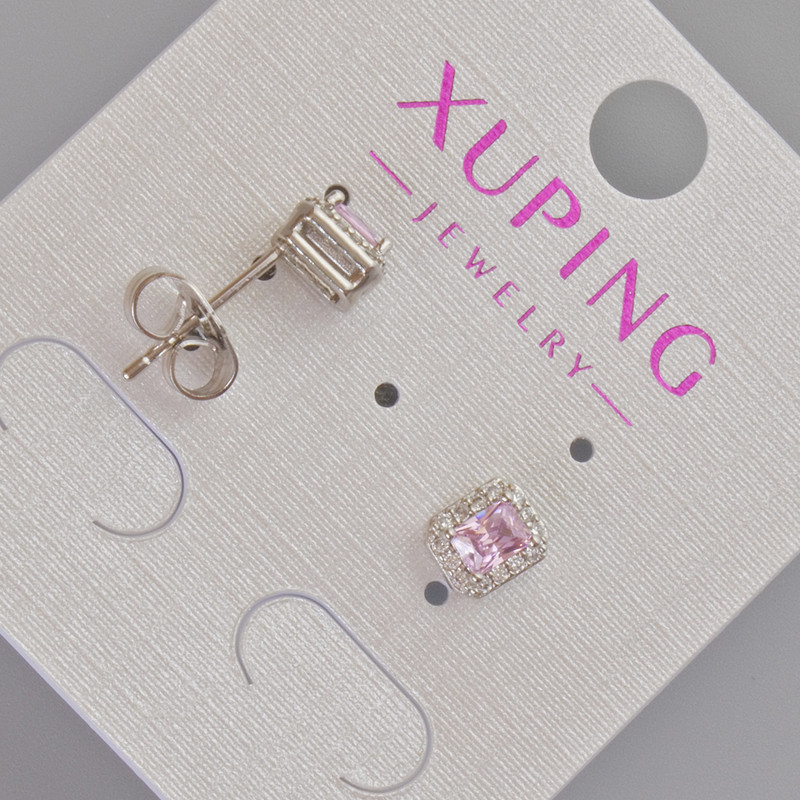 Xuping Stud Earrings with Pink Crystal and White Rhinestones, diameter 6.5x5.5mm+- Rhodium