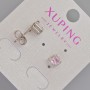 Xuping Stud Earrings with Pink Crystal and White Rhinestones, diameter 6.5x5.5mm+- Rhodium