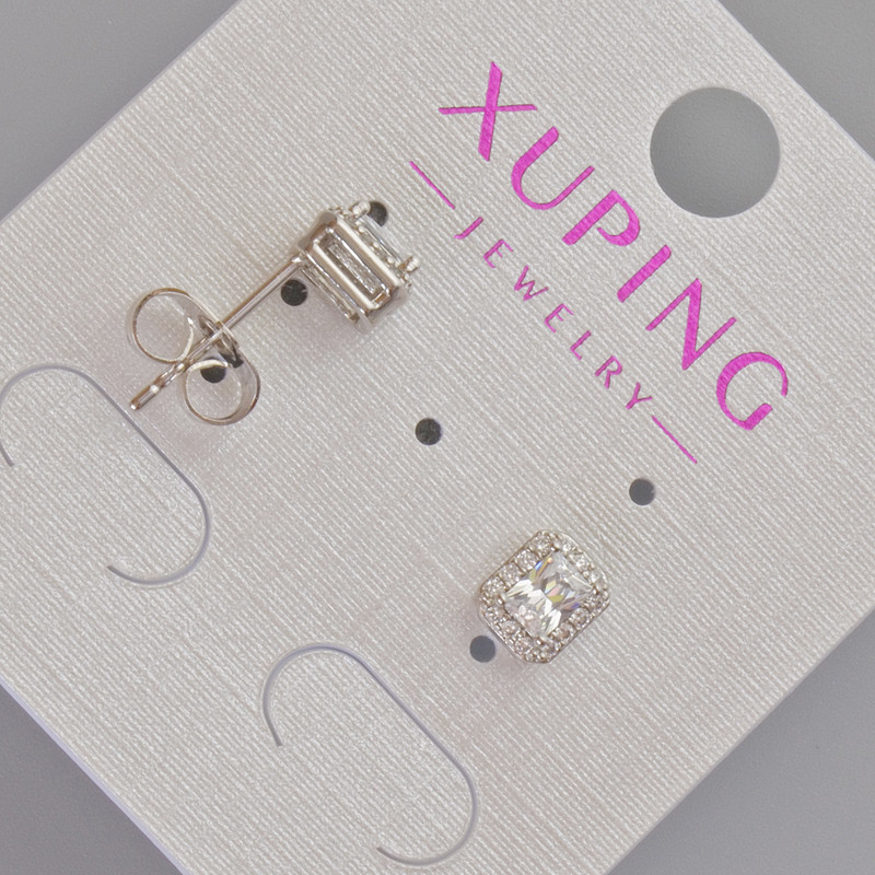 Xuping Stud Earrings with White Crystal and Rhinestones, diameter 6.5x5.5mm+- Rhodium