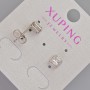 Xuping Stud Earrings with White Crystal and Rhinestones, diameter 6.5x5.5mm+- Rhodium
