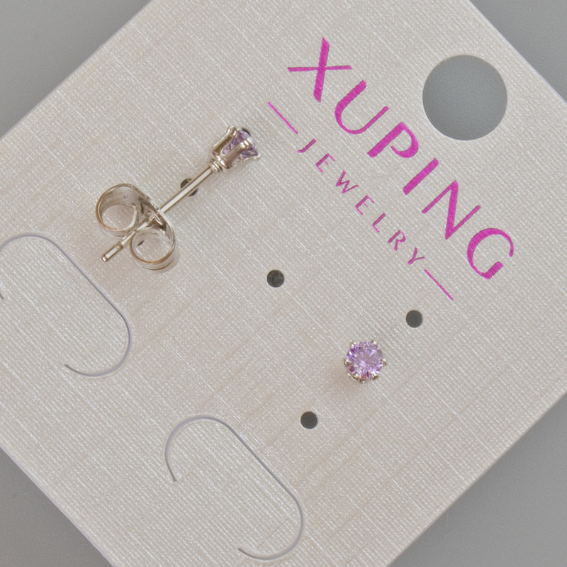 Xuping Stud Earrings with Purple Crystal, diameter 3.5mm+- Rhodium