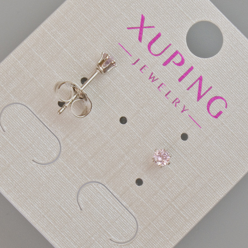 Xuping Stud Earrings with Pink Crystal, diameter 3.5mm+- Rhodium