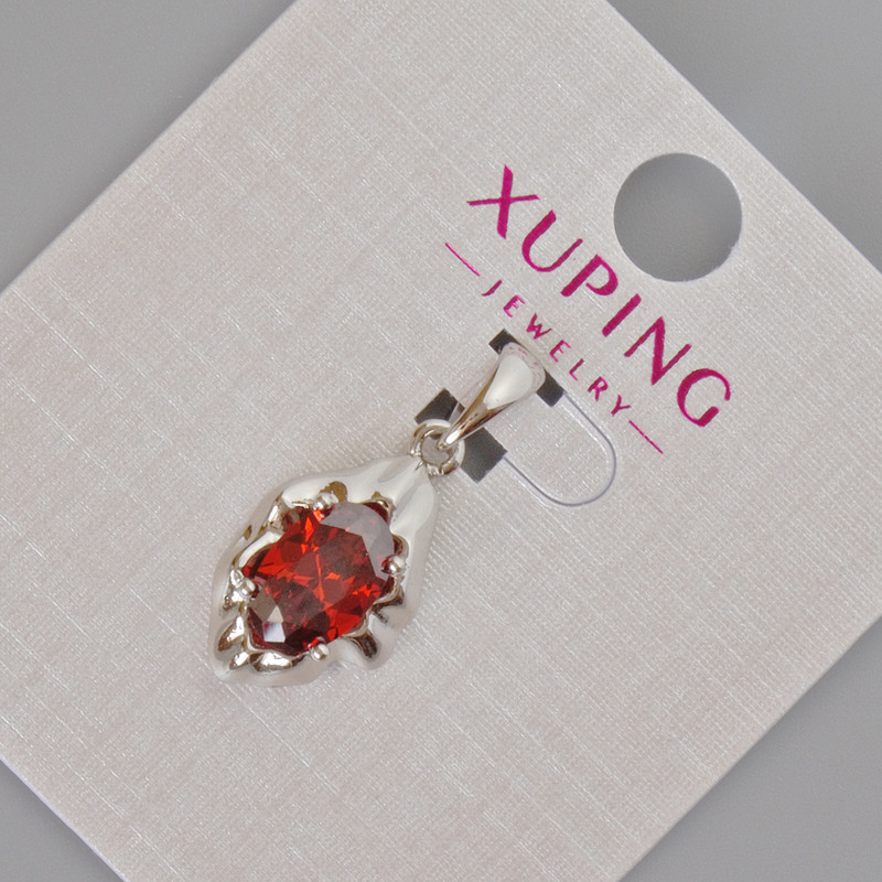 Xuping Pendant with Red Crystal, diameter 24x11mm+/- Rhodium