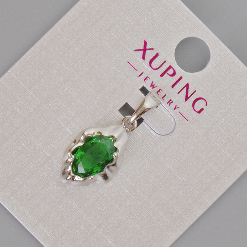 Xuping Pendant with Green Crystal, diameter 24x11mm+/- Rhodium