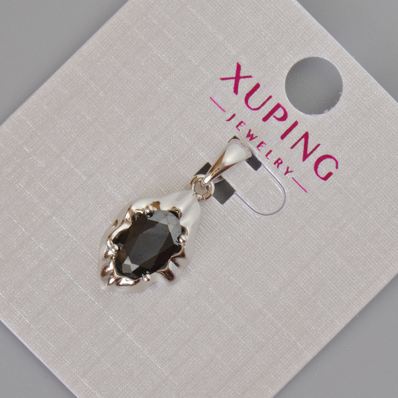Xuping Pendant with Black Crystal, diameter 24x11mm+/- Rhodium