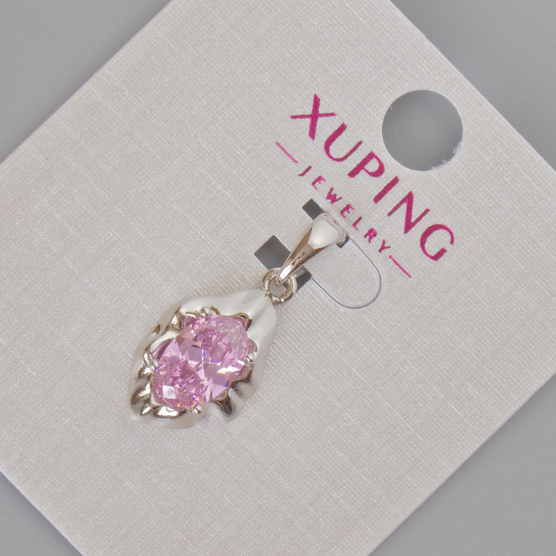 Xuping Pendant with Pink Crystal, diameter 24x11mm+/- Rhodium