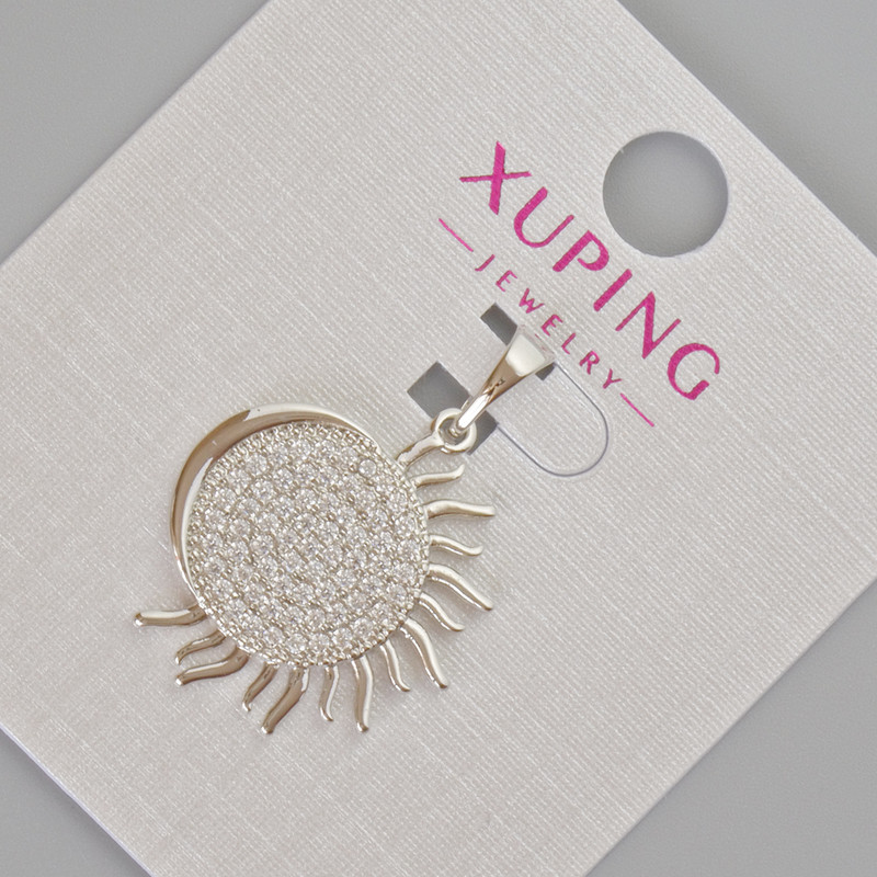 Xuping "Sun" Pendant with White Rhinestones, diameter 27x19mm+/- Rhodium