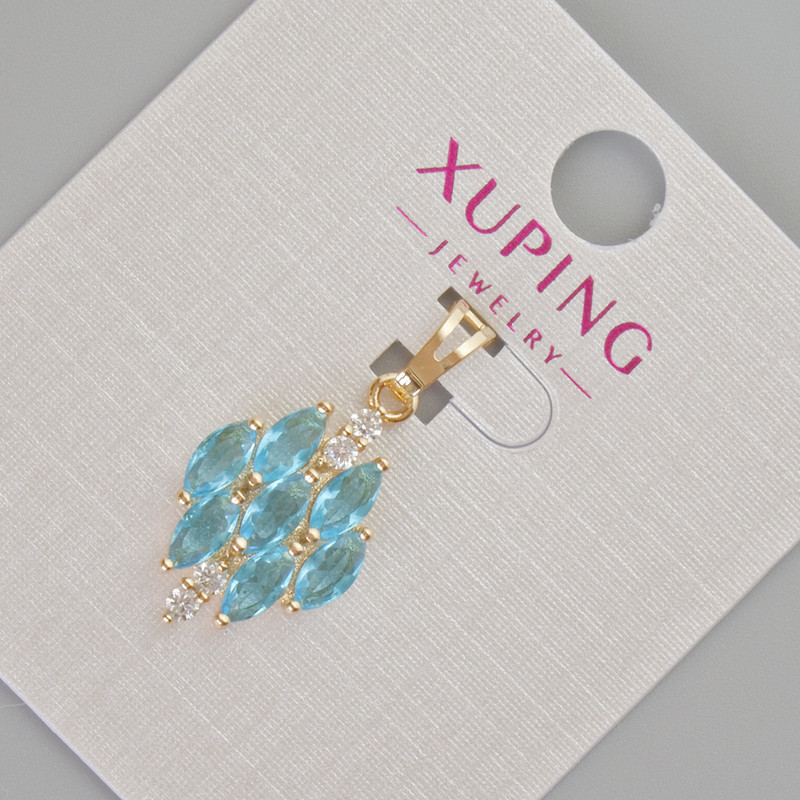Xuping Pendant with Sky-Blue Crystals and White Rhinestones, diameter 26x12mm+/- 18K Gold Plating