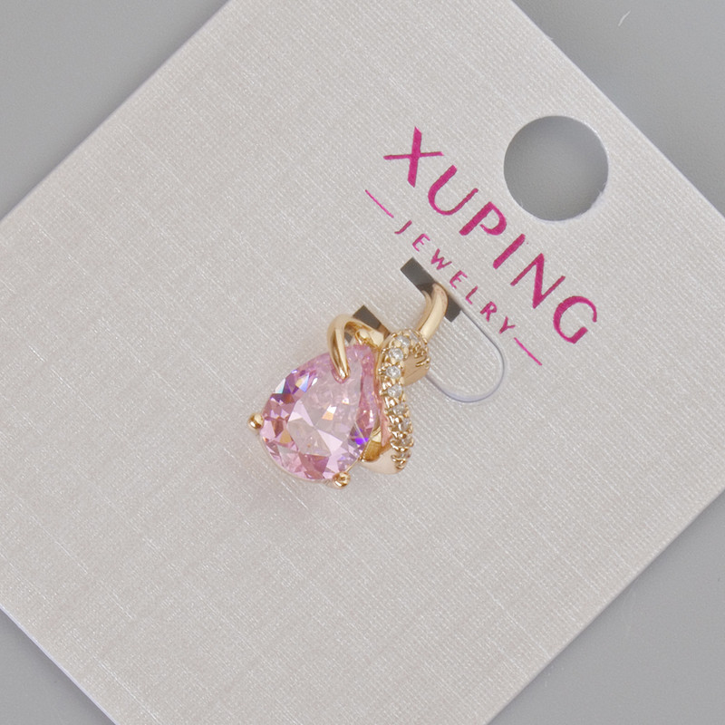 Xuping Pendant with Pink Crystal and White Rhinestones, Diameter 16x10mm +/- 18K Gold Plated