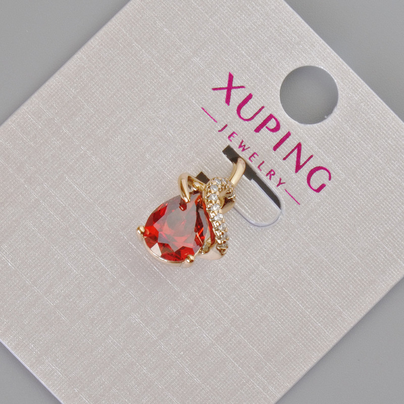 Xuping Pendant with Red Crystal and White Rhinestones, Diameter 16x10mm+/- 18K Gold Plated