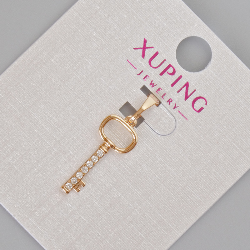 Xuping "Key" Pendant with White Rhinestones, Diameter 25x8mm+/- 18K Gold Plated
