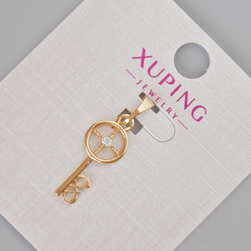 Xuping "Key" Pendant with White Rhinestones, Diameter 26x8mm+/- 18K Gold Plated