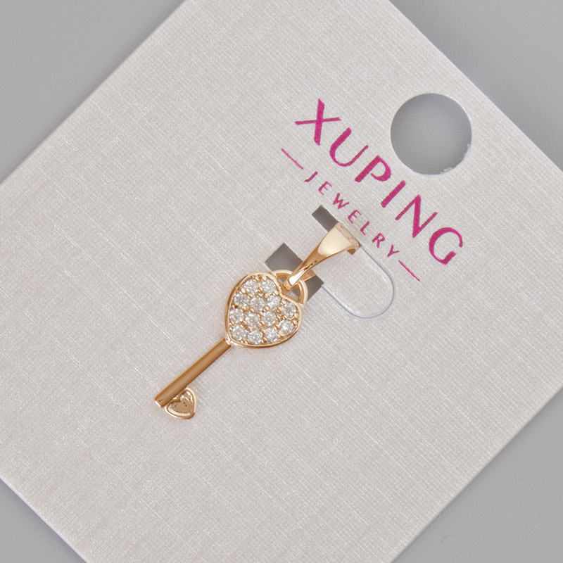 Xuping "Key to the Heart" Pendant with White Rhinestones, Diameter 20x7mm+/- 18K Gold Plated