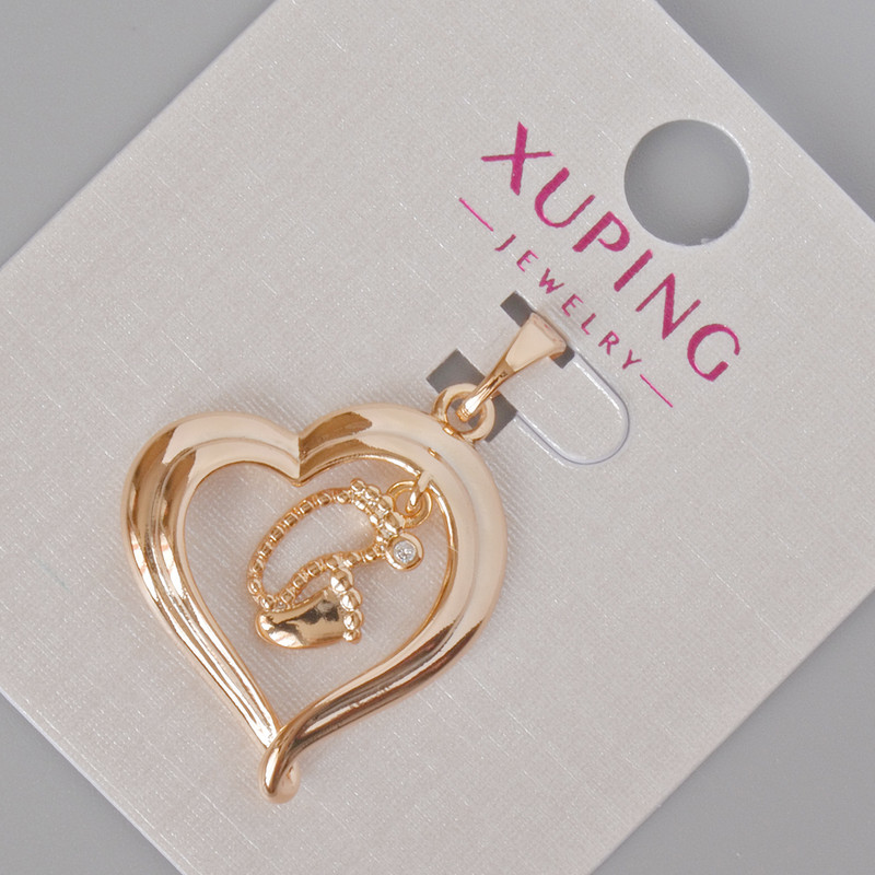 Xuping "Heart" Pendant with White Rhinestones, Diameter 29x20mm+/- 18K Gold Plated