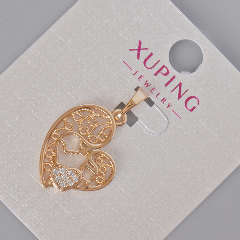 Xuping "Mother and Baby" Pendant with White Rhinestones, Diameter 27x17mm+/- 18K Gold Plated