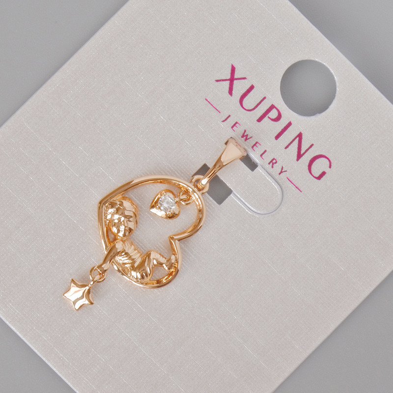 Xuping "Heart" Pendant with White Rhinestones, Diameter 28x13mm+/- 18K Gold Plated
