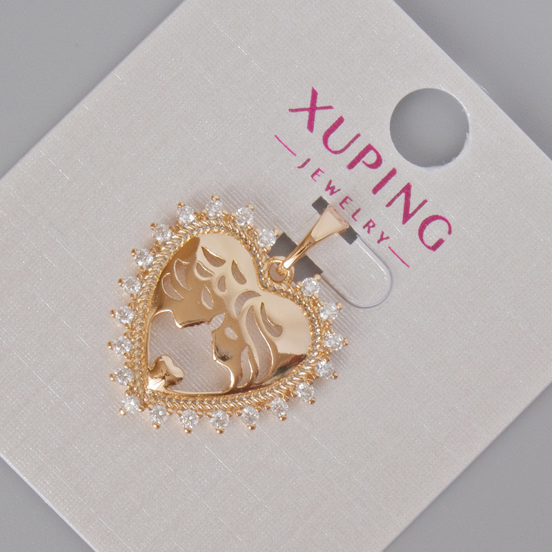 Xuping "Heart" Pendant with White Rhinestones, Diameter 24x21mm+/- 18K Gold Plated