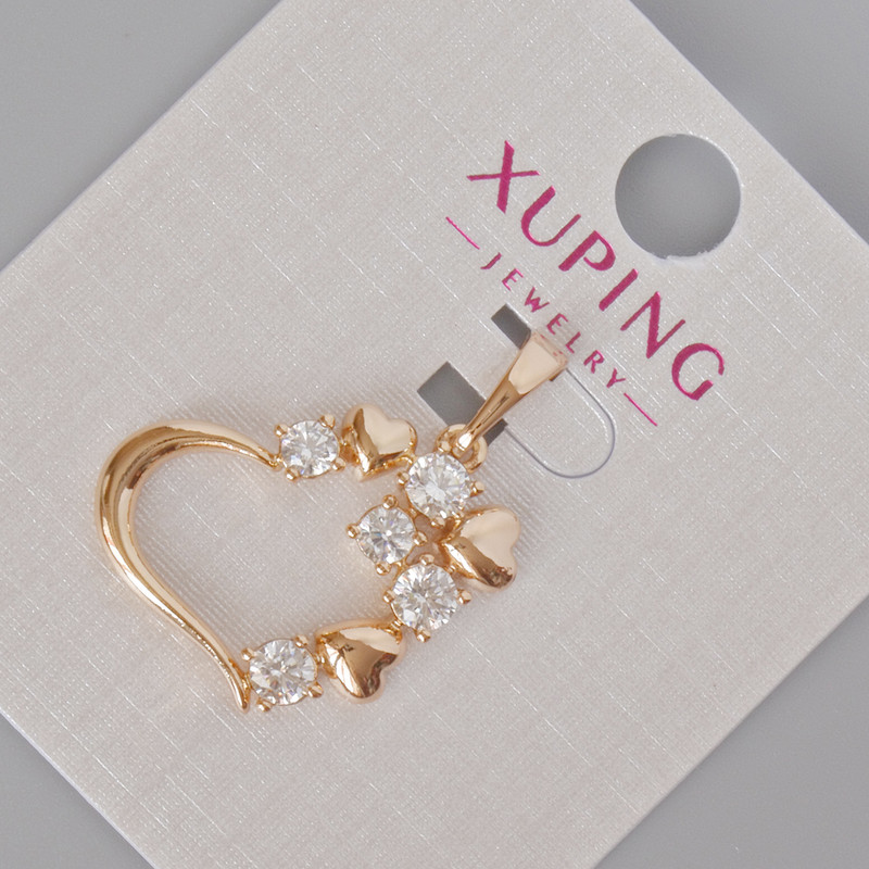 Xuping Pendant "Heart" with White Rhinestones, 28x17mm+- 18K Gold Plated