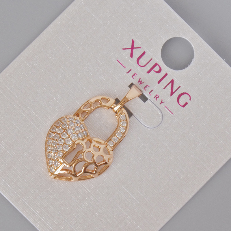 Xuping Pendant "Heart Lock" with White Rhinestones, 24x15mm+- 18K Gold Plated