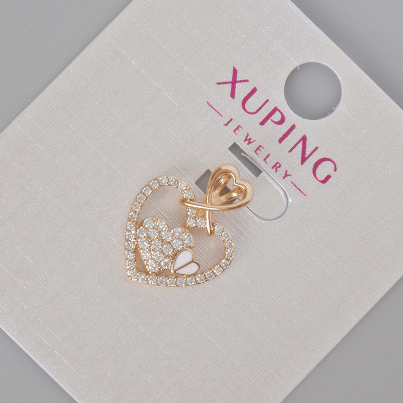 Xuping "Heart" Pendant with White Rhinestones and White Enamel, Diameter 18x14mm+/-, 18K Gold Plated