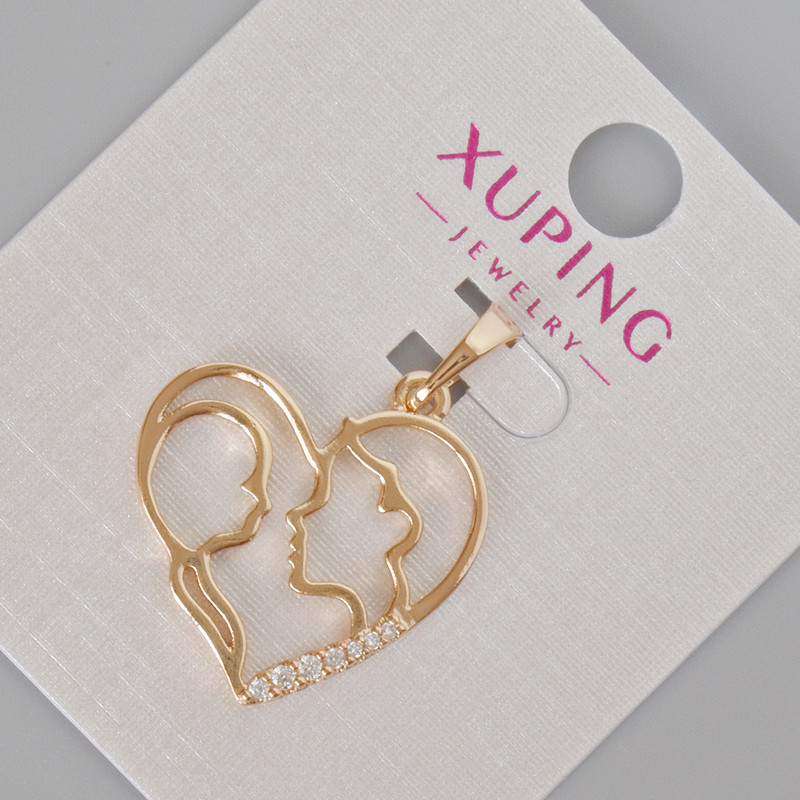 Xuping "Heart" Pendant with White Rhinestones, Diameter 28x21mm+/-, 18K Gold Plated
