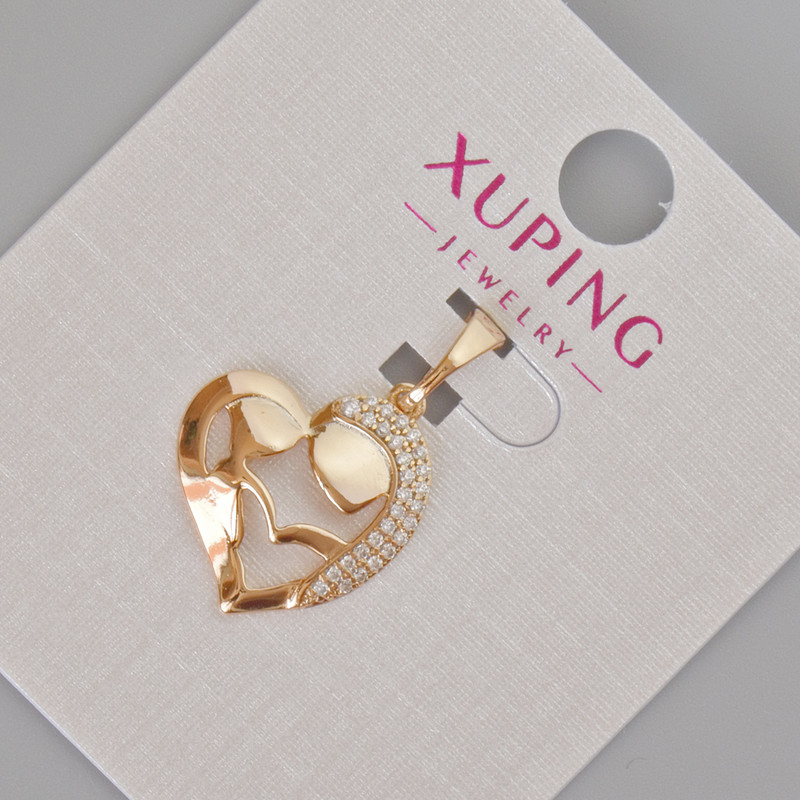 Xuping "Heart" Pendant with White Rhinestones, Diameter 24x16mm+/-, 18K Gold Plated