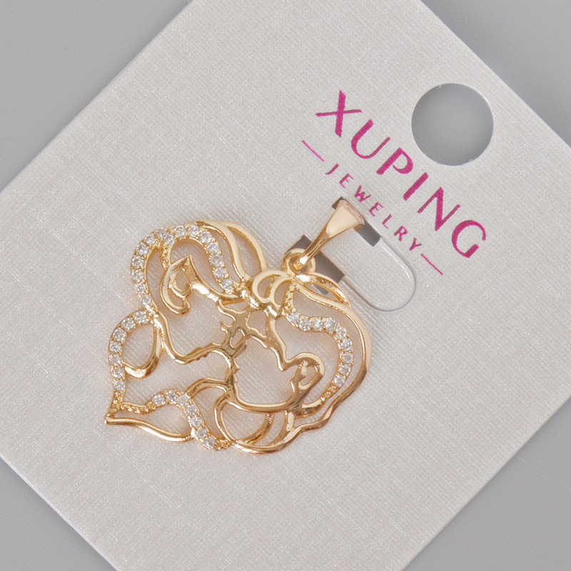 Xuping "Heart" Pendant with White Rhinestones, Diameter 27x22mm+/-, 18K Gold Plated