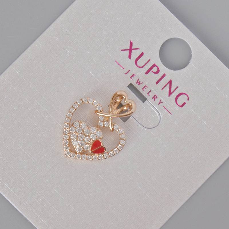 Xuping "Heart" Pendant with White Rhinestones and Red Enamel, Diameter 18x14mm+/-, 18K Gold Plated