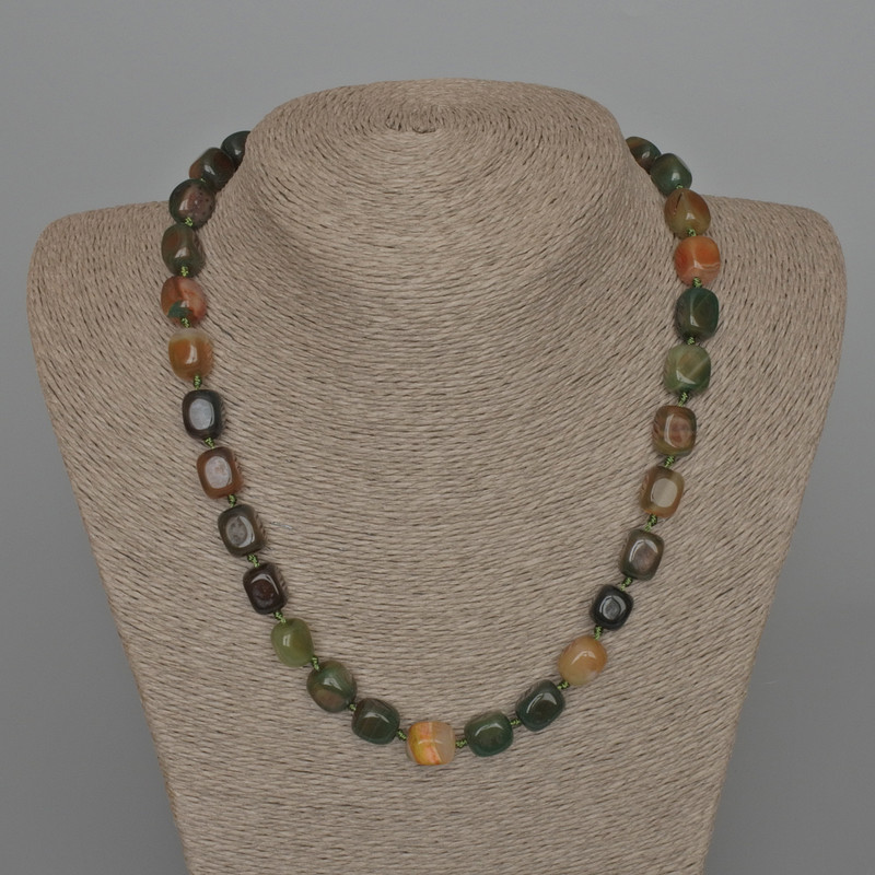 Brazilian Agate Necklace, Natural Stone Bar Beads, Diameter 9x12mm+/-, Length 49cm+
