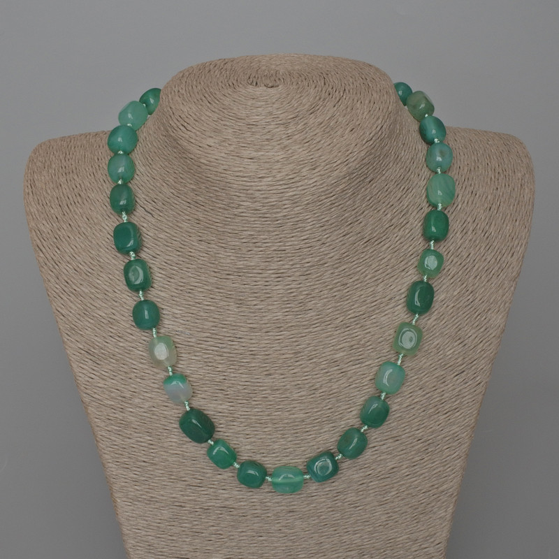 Lime Green Agate Necklace, Natural Stone Bar Beads, Diameter 9x12mm+/-, Length 49cm+