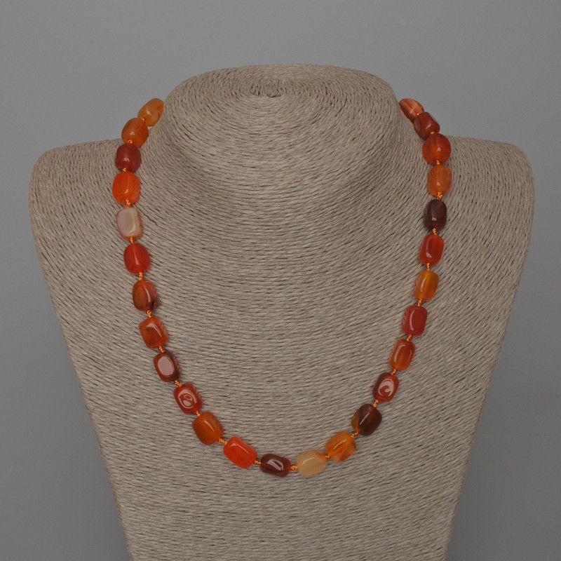 Orange Agate Necklace, Natural Stone Bar Beads, Diameter 9x12mm+/-, Length 49cm+