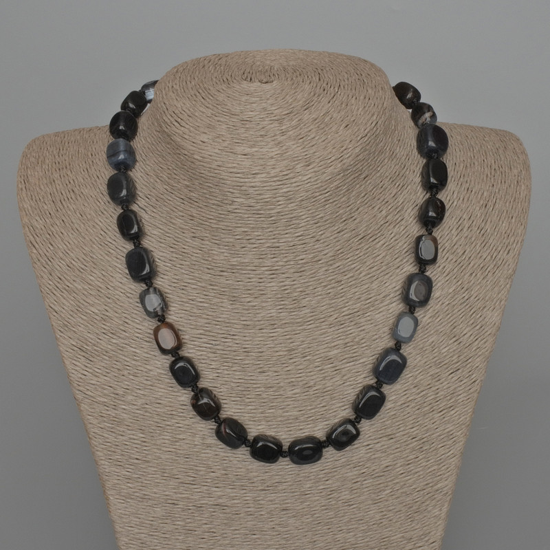 Necklace Agate Black Natural Stone Bar, diameter 9x12mm+/-, length 49cm+