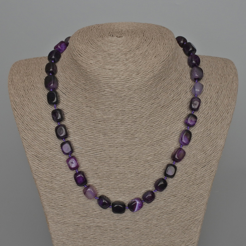 Necklace Agate Purple Natural Stone Bar, diameter 9x12mm+/-, length 49cm+