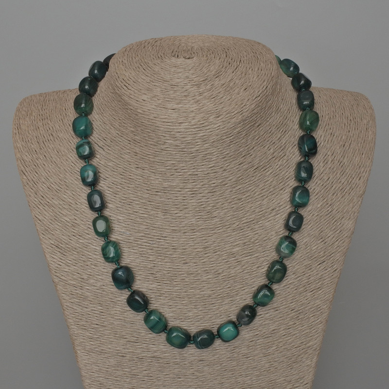 Necklace Agate Green Natural Stone Bar, diameter 9x12mm+/-, length 49cm+