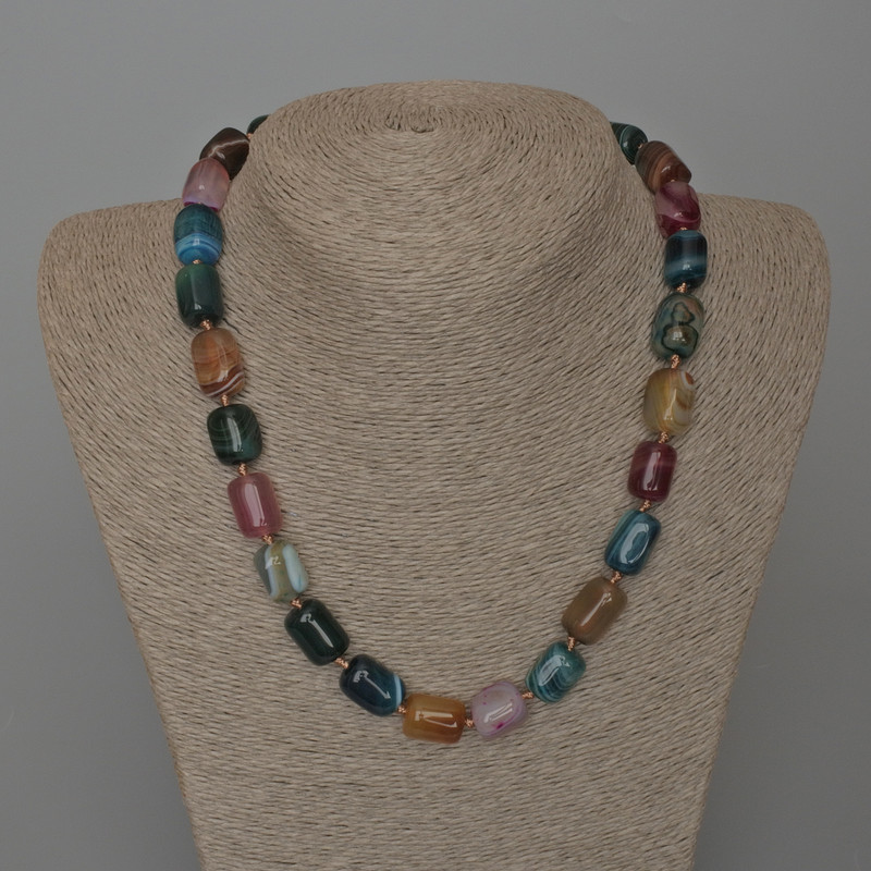 Necklace Agate Multicolour Natural Stone Bar, diameter 11x15mm+/-, length 49cm+